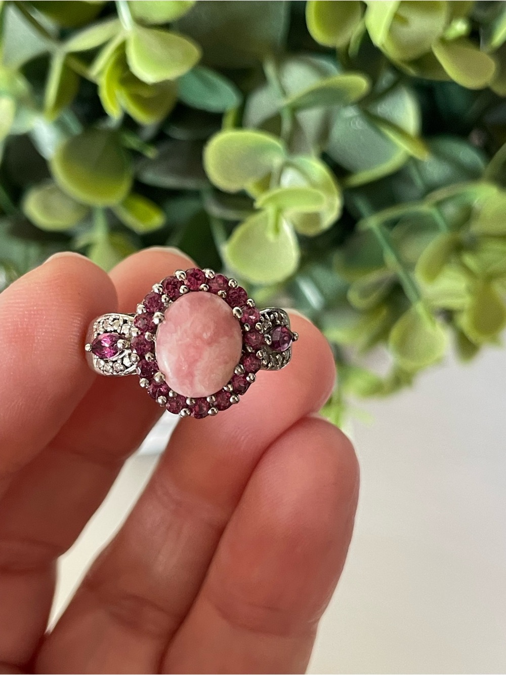 QVC STS Jewels Rhodochrosite Cabochon Garnet Sterling Silver 925 Ring size 7